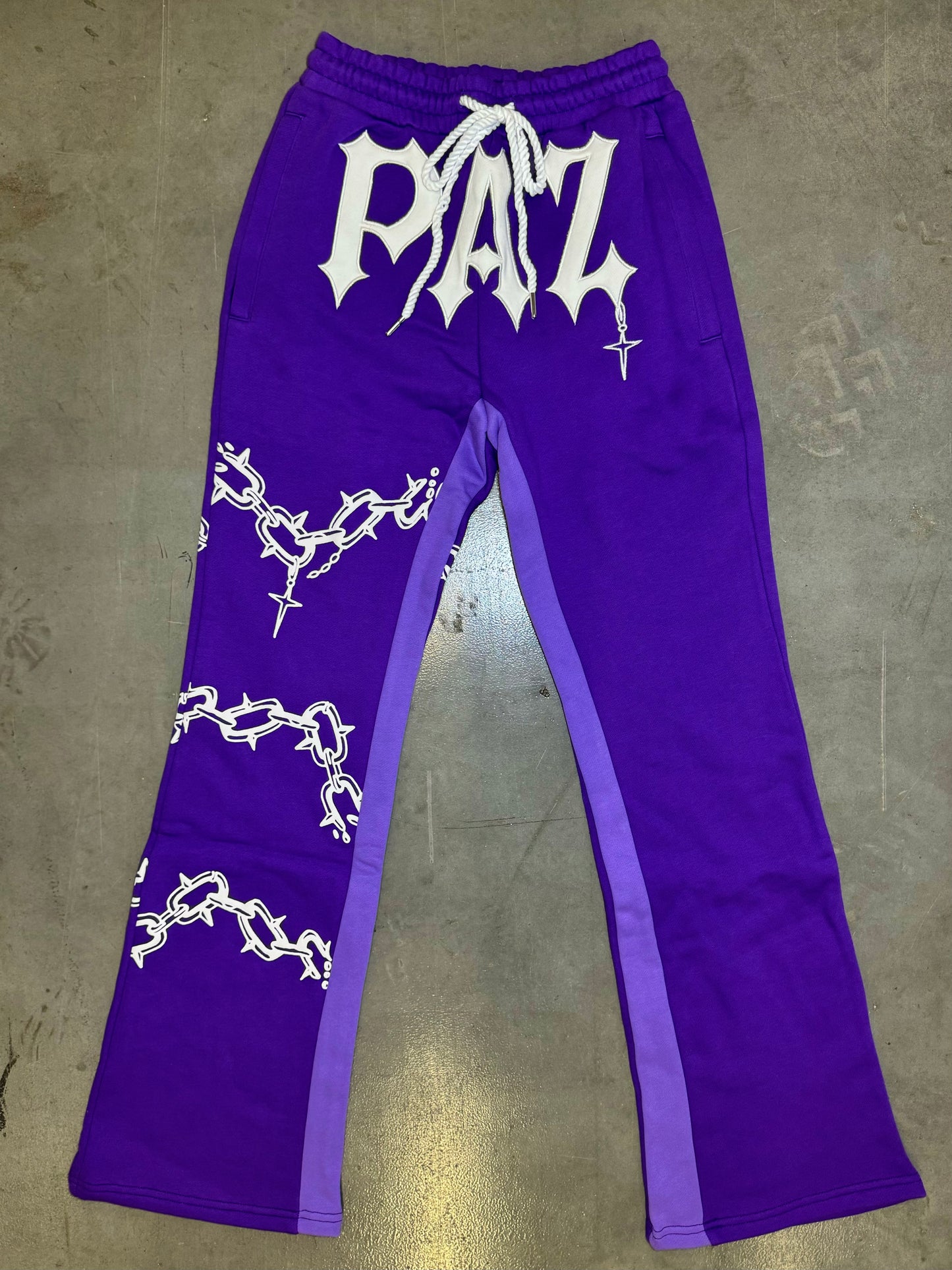 PURPLE “CHAIN THREADZ” Flared Sweats