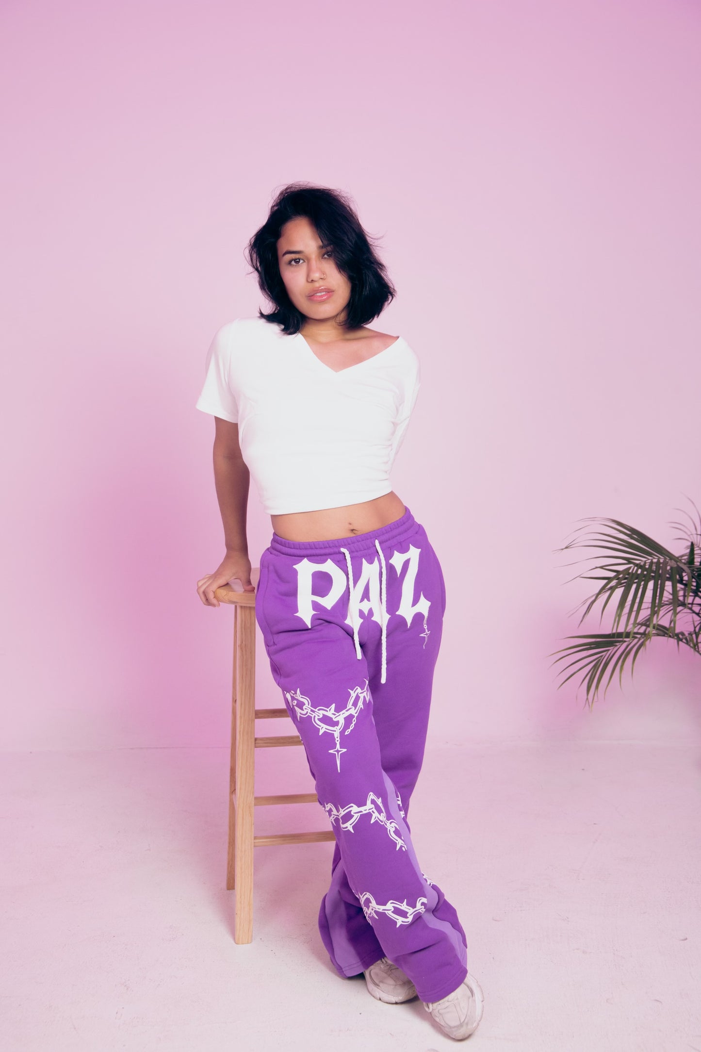 PURPLE “CHAIN THREADZ” Flared Sweats