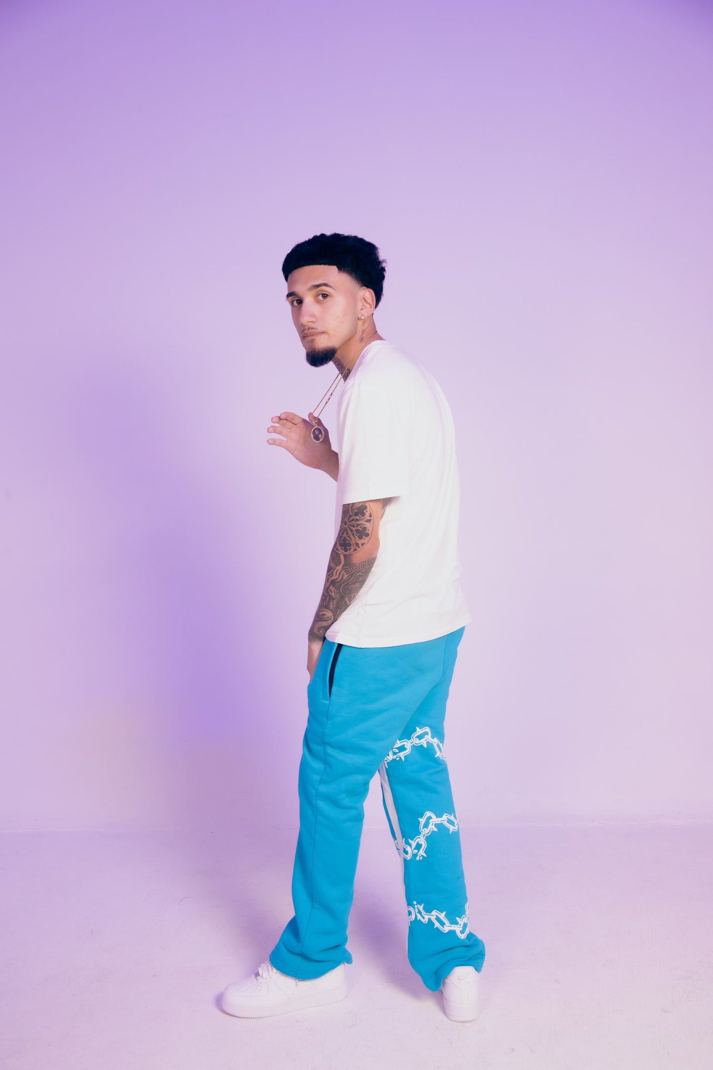 BABY BLUE “CHAIN THREADZ” Flared Sweats