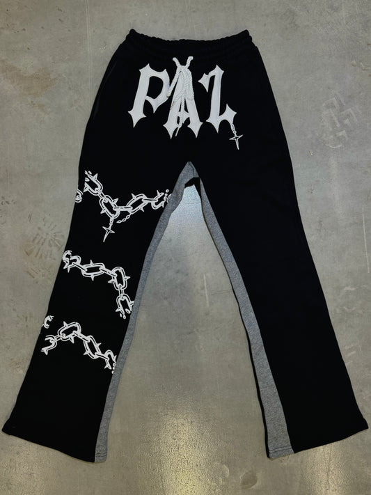 BLACK “CHAIN THREADZ” Flared Sweats