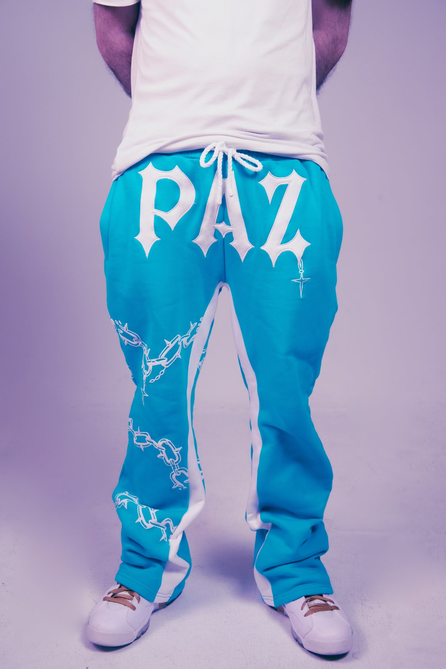 BABY BLUE “CHAIN THREADZ” Flared Sweats