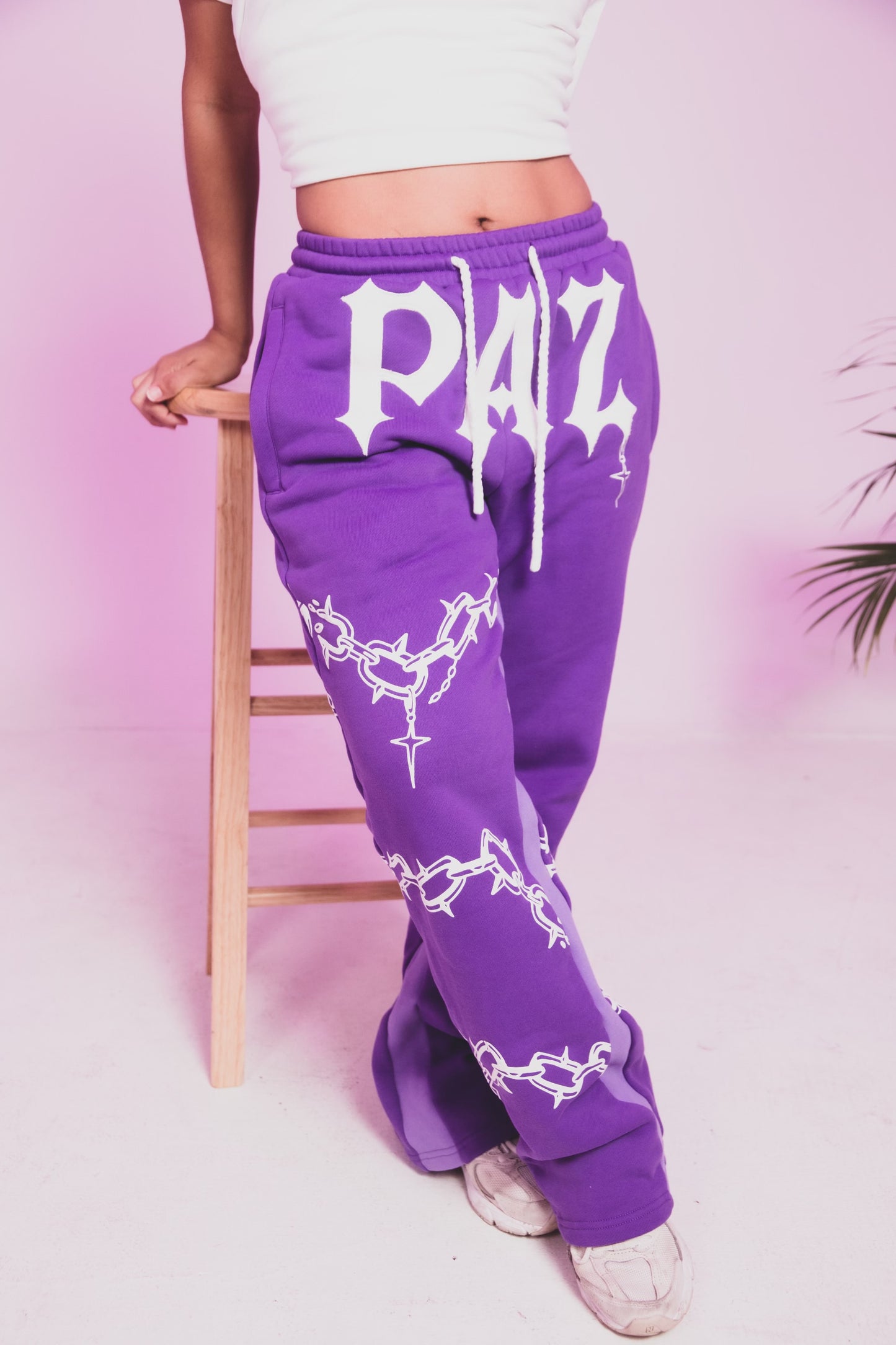 PURPLE “CHAIN THREADZ” Flared Sweats