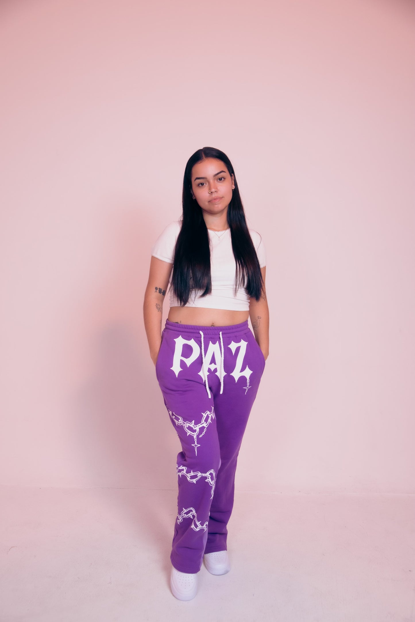 PURPLE “CHAIN THREADZ” Flared Sweats